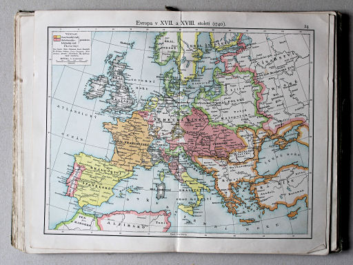 Putzgerův historický školní atlas, Čechy, 1911
24. Evropa v XVII. a XVIII. století (1740)