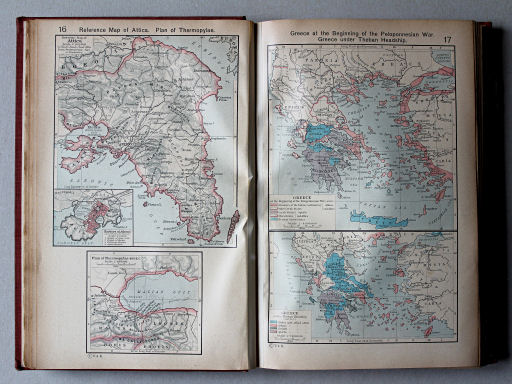 Shepherd, Historical Atlas, 1927
16. Reference Map of Attica. Plan of Thermopylae
17. Greece at the Beginning of the Peloponnesian War. Greece under Theban Headship