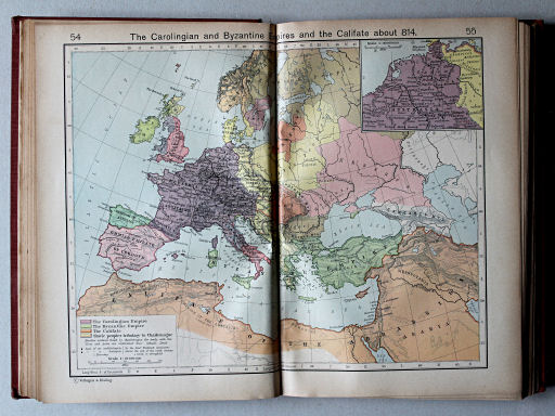Shepherd, Historical Atlas, 1927
54.55. The Carolingian and Byzantine Empires and the Califate about 814