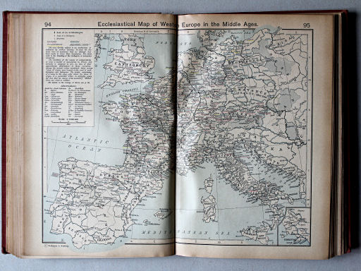 Shepherd, Historical Atlas, 1927
94.95. Ecclesiastical Map of Western Europe in the Middle Ages