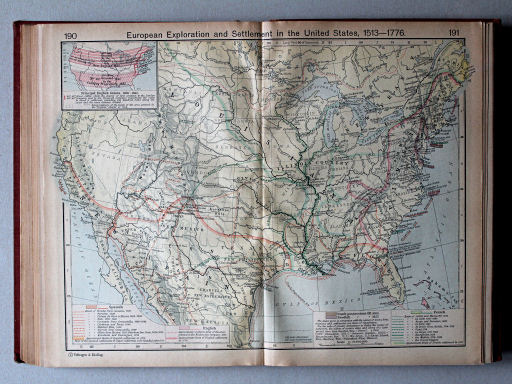 Shepherd, Historical Atlas, 1927
190.191. European Exploration and Settlement in the United States, 1513-1776