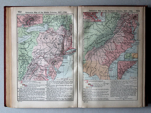 Shepherd, Historical Atlas, 1927
192. Reference Map of the Middle Colonies, 1607-1760
193. Reference Map of the Southern Colonies, 1607-1760
