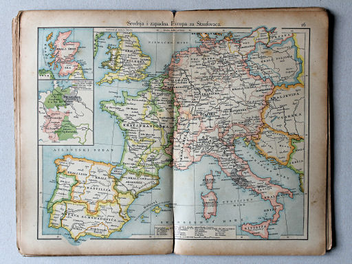 Putzgerov historički školski atlas, Hrvatska, 1904
16. Srednja i zapadna Evropa za Štaufovaca