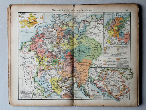 Putzgerov historički školski atlas, Hrvatska, 1904
18. Njemačka i gornja Italija u 15. stoljeću (1477.)