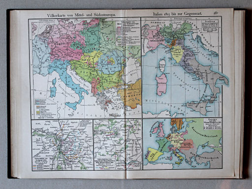 Putzgers Historischer Schul-Atlas, Deutschland, 1900
28a. Völkerkarte von Mittel- und Südost-Europa. Italien 1815 bis zur Gegenwart