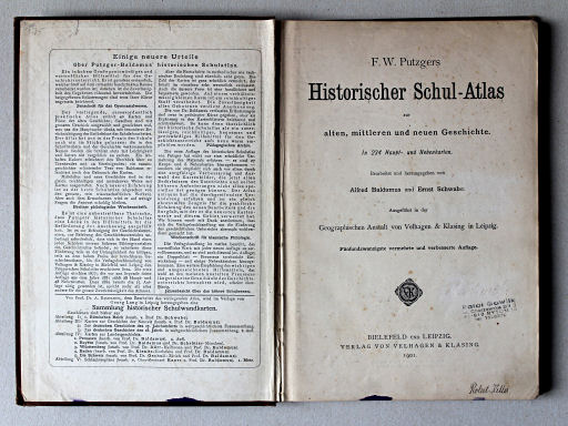 Putzgers Historischer Schul-Atlas, 1901
Schutblad voorin, titelpagina / Front endpaper, title page