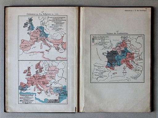 Putzgers Historischer Schul-Atlas, 1901
13b. Christentum ca. 814, Religionen ca. 1100
14a. Wachsen des Frankenreiches