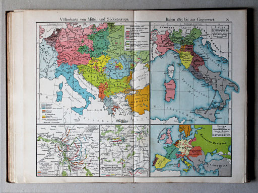 Putzgers Historischer Schul-Atlas, 1901
29. Völkerkarte von Mittel und Südost-Europa. Italien 1815 bis zur Gegenwart