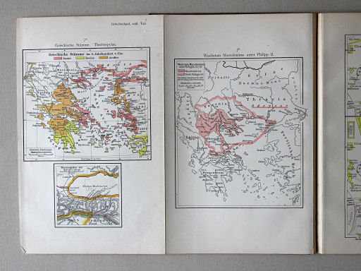 Putzgers Historischer Schul-Atlas, 1911
7a. Griechische Stämme. Thermopylae
7b. Wachstum Macedoniens unter Philipp II.