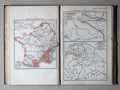 Putzgers Historischer Schul-Atlas, 1911
11b. Gallien bei der Ankunft Cäsars
12a. Varusschlacht. Feldzüge des Germanicus