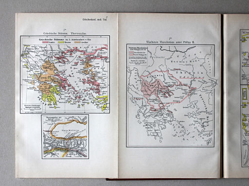 Putzgers Historischer Schul-Atlas, Schweiz, 1913
7a. Griechische Stämme. Thermopylae
7b. Wachstum Macedoniens unter Philipp II.