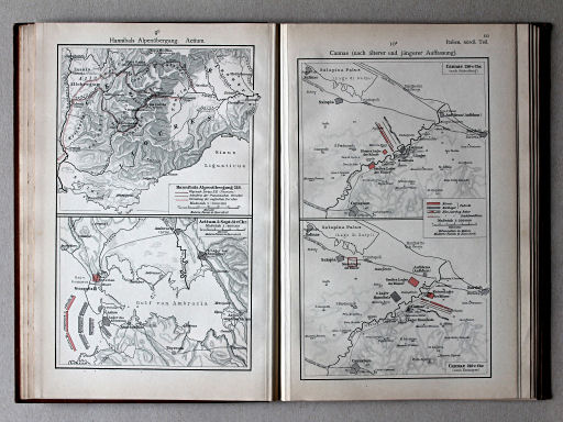 Putzgers Historischer Schul-Atlas, Schweiz, 1913
9b. Hannibals Alpenübergang. Actium
10a. Cannae (nach älterer und jüngerer Auffassung)