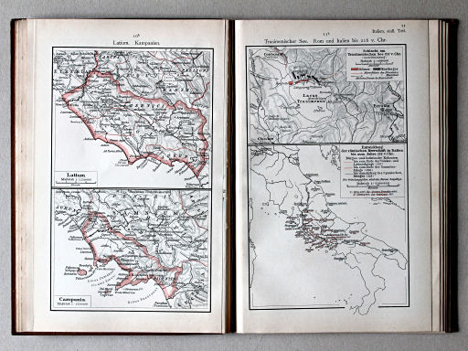 Putzgers Historischer Schul-Atlas, Schweiz, 1913
10b. Latium. Kampanien
11a. Trasimenischer See. Rom und Italien bis 218 v. Chr.