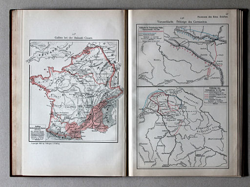 Putzgers Historischer Schul-Atlas, Schweiz, 1913
11b. Gallien bei der Ankunft Cäsars
12a. Varusschlacht. Feldzüge des Germanicus