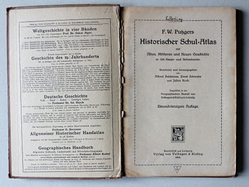 Putzgers Historischer Schul-Atlas, 1918
Schutblad voorin, titelpagina / Front endpaper, title page