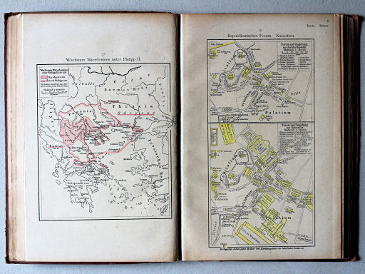 Putzgers Historischer Schul-Atlas, 1918
7b. Wachstum Macedoniens unter Philipp II
8a. Republikanisches Forum. Kaiserfora