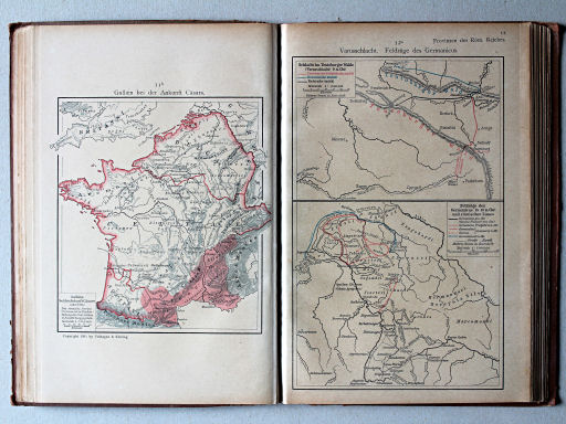 Putzgers Historischer Schul-Atlas, 1918
11b. Gallien bei der Ankunft Cäsars
12a. Varusschlacht. Feldzüge des Germanicus