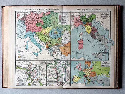 Putzgers Historischer Schul-Atlas, 1918
29. Völkerkarte von Mittel und Südost-Europa. Italien 1815 bis zur Gegenwart