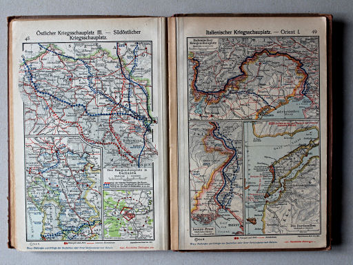 Putzgers Historischer Schul-Atlas, 1918
48. Östlicher Kriegsschauplatz III. Südöstlicher Kriegsschauplatz
49. Italienischer Kriegsschauplatz. Orient I