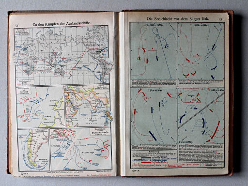 Putzgers Historischer Schul-Atlas, 1918
52. Zu den Kämpfen der Auslandsschiffe
53. Die Seeschlacht vor dem Skager Rak
