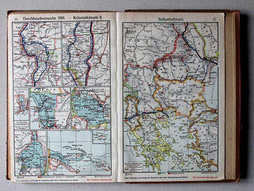 Putzgers Historischer Schul-Atlas, 1918
54. Durchbruchversuche 1916. Kolonialkämpfe II
55. Balkanhalbinsel
