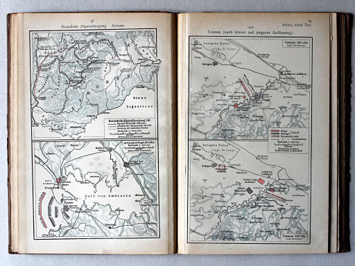 Putzgers Historischer Schul-Atlas, 1922
9b. Hannibals Alpenübergang. Actium
10a. Cannae (nach älterer und jüngerer Auffassung)