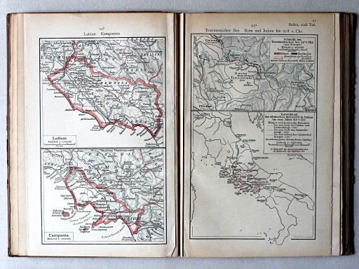 Putzgers Historischer Schul-Atlas, 1922
10b. Latium. Kampanien
11a. Trasimenischer See. Rom und Italien bis 218 v. Chr.