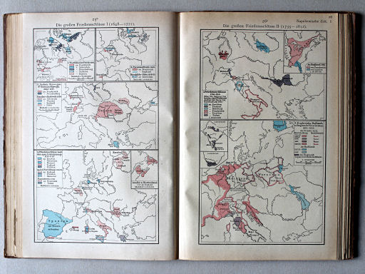 Putzgers Historischer Schul-Atlas, 1922
25b. Die großen Friedensschlüsse I (1648-1721)
26a. Die großen Friedensschlüsse II (1735-1812)