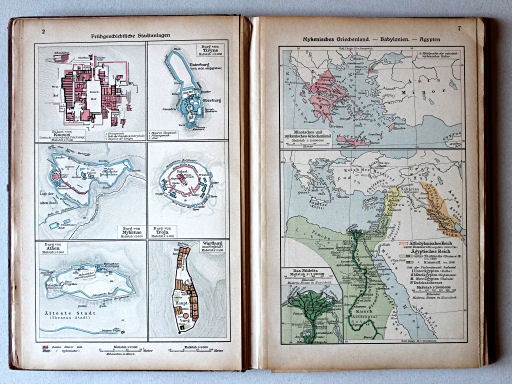 Putzgers Historischer Schul-Atlas, Große Ausgabe, 1923
2. Frühgeschichtliche Stadtanlagen
7. Mykenisches Griechenland – Babylonien – Ägypten