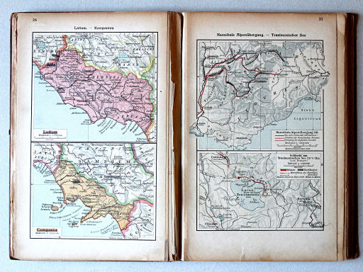 Putzgers Historischer Schul-Atlas, Große Ausgabe, 1923
26. Latium – Kampanien
31. Hannibals Alpenübergang – Trasimenischer See