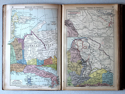 Putzgers Historischer Schul-Atlas, Große Ausgabe, 1923
44. Mitteleuropa nach Ptolemaeus
45. Varusschlacht – Feldzüge des Germanicus