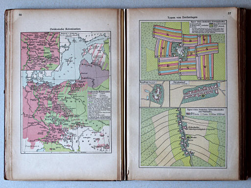Putzgers Historischer Schul-Atlas, Große Ausgabe, 1923
56. Ostdeutsche Kolonisation
57. Typen von Dorfanlagen