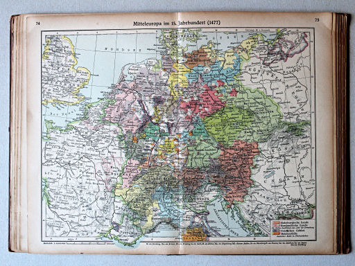 Putzgers Historischer Schul-Atlas, Große Ausgabe, 1923
74.75. Mitteleuropa im 15. Jahrhundert (1477)