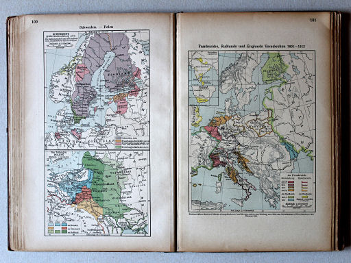 Putzgers Historischer Schul-Atlas, Große Ausgabe, 1923
100. Schweden – Polen
101. Frankreichs, Rußlands und Englands Vorschreiten 1801-1812