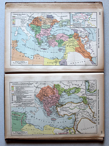 Putzgers Historischer Schul-Atlas, Große Ausgabe, 1923
124. Osmanisch. Reich bis 1683
125. Rückgang des Osmanischen Reichs 1683 bis 1919