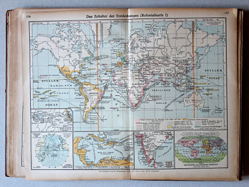 Putzgers Historischer Schul-Atlas, Große Ausgabe, 1923
126.127. Das Zeitalter der Entdeckungen (Kolonialkarte I)