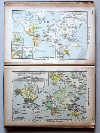 Putzgers Historischer Schul-Atlas, Große Ausgabe, 1923
128. Kolonialkarte II (bis 1790)
129. Kolonialkarte III (bis 1914)
