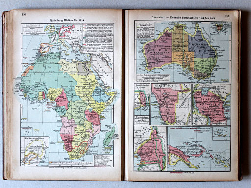 Putzgers Historischer Schul-Atlas, Große Ausgabe, 1923
132. Aufteilung Afrikas bis 1914
133. Australien – Die deutschen Schutzgebiete 1884-1914