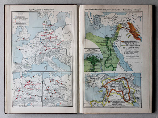 Putzgers Historischer Schul-Atlas, Große Ausgabe, 1931/33
4. Zur Vorgeschichte Mitteleuropas
5. Das östliche Mittelmeer im 2. Jahrtausend v. Chr. – Ausbreitung der Assyrer