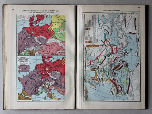 Putzgers Historischer Schul-Atlas, Große Ausgabe, 1931/33
48. Völkerkarte Mitteleuropas um 400 und 100 v. Chr. – Züge der Kimbern und Teutonen