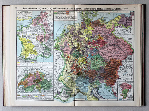 Putzgers Historischer Schul-Atlas, Große Ausgabe, 1931/33
70.71. Deutschland im 14. Jahrh. (1378) – Frankreich im 14. und 15. Jahrh. – Entwicklung der Eidgenossenschaft 1315-1797