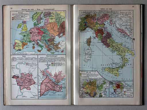 Putzgers Historischer Schul-Atlas, Große Ausgabe, 1931/33
72. Europa um 1400 – Rom – Konstantinopel
73. Italien um 1500