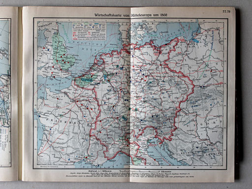 Putzgers Historischer Schul-Atlas, Große Ausgabe, 1931/33
77.78. Wirtschaftskarte von Mitteleuropa um 1500