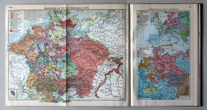 Putzgers Historischer Schul-Atlas, Große Ausgabe, 1931/33
79.80. Deutschland zur Zeit der Reformation (1547)
81. Religionen im 16. und 17. Jahrhundert