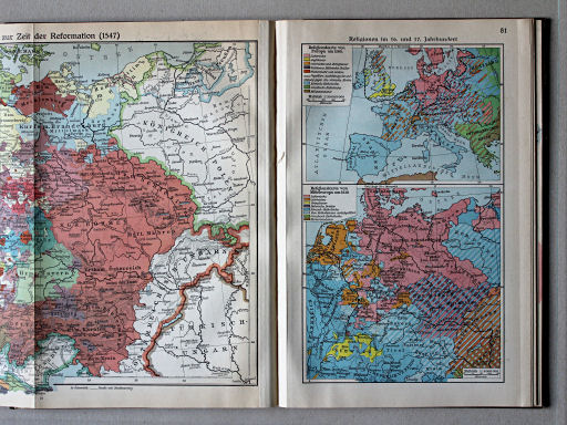 Putzgers Historischer Schul-Atlas, Große Ausgabe, 1931/33
79.80. Deutschland zur Zeit der Reformation (1547)
81. Religionen im 16. und 17. Jahrhundert