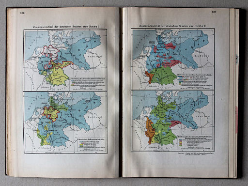 Putzgers Historischer Schul-Atlas, Große Ausgabe, 1931/33
106. Zusammenschluß der deutschen Staaten zum Reiche I
107. Zusammenschluß der deutschen Staaten zum Reiche II