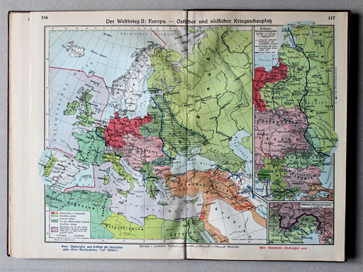 Putzgers Historischer Schul-Atlas, Große Ausgabe, 1931/33
116.117. Der Weltkrieg II: Europa – Östlicher und südlicher Kriegsschauplatz
