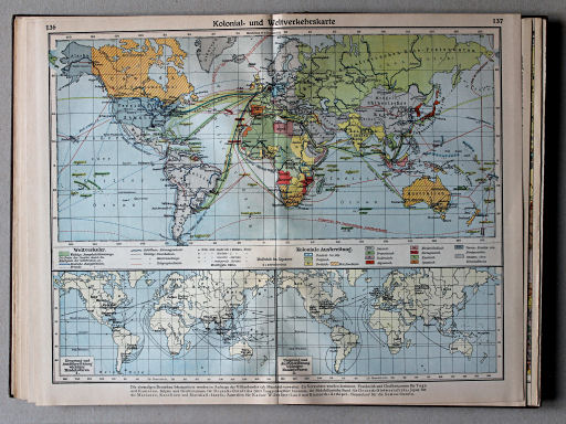 Putzgers Historischer Schul-Atlas, Große Ausgabe, 1931/33
136.137. Kolonial- und Weltverkehrskarte