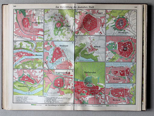 Putzgers Historischer Schul-Atlas, Große Ausgabe, 1931/33
140.141. Zur Entwicklung der deutschen Stadt