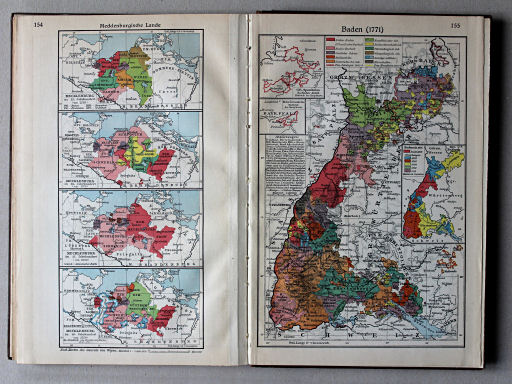 Putzgers Historischer Schul-Atlas, Große Ausgabe, 1931/33
154. Mecklenburgische Lande
155. Baden (1771)